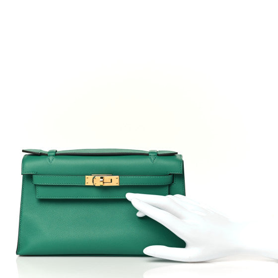 HERMES Swift Kelly Pochette Clutch Vert Vertigo