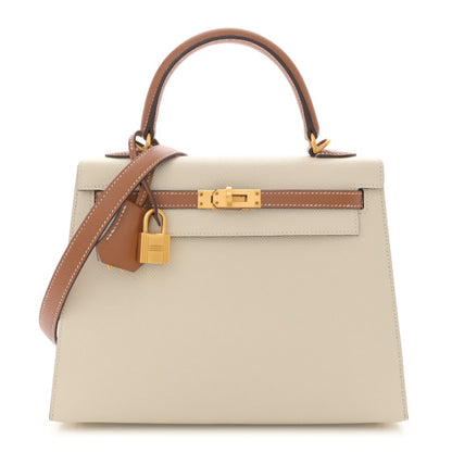 HERMES Epsom Bi-Color Horseshoe Kelly Sellier 25 Craie Gold