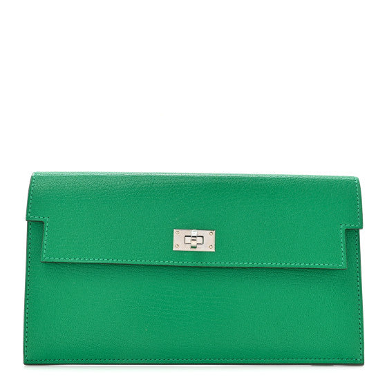 HERMES Chevre Chamkila Kelly Pocket Long Wallet Menthe