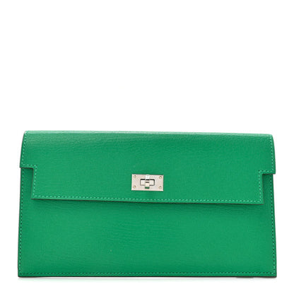 HERMES Chevre Chamkila Kelly Pocket Long Wallet Menthe