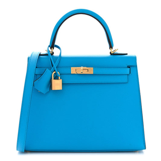 HERMES Epsom Kelly Sellier 25 Bleu Frida