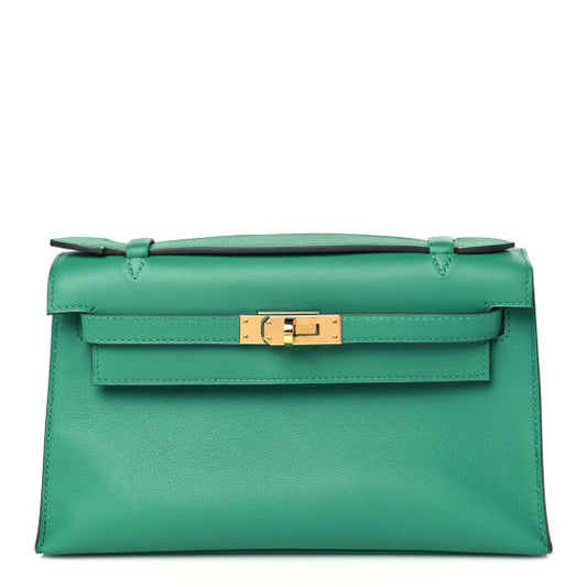 HERMES Swift Kelly Pochette Clutch Vert Vertigo