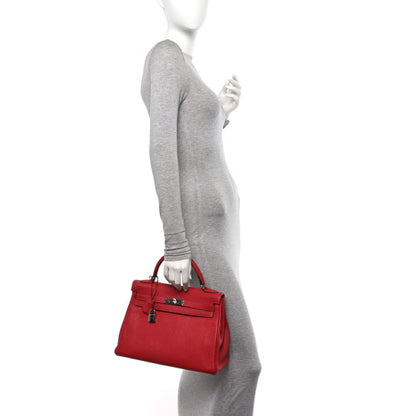 HERMES Taurillon Clemence Kelly Retourne 32 Rouge Casaque