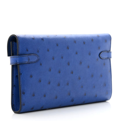 HERMES Ostrich Kelly Longue Wallet Bleu Saphir