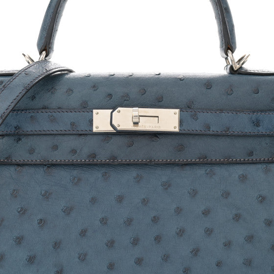 HERMES Ostrich Kelly Sellier 28 Bleu Roi