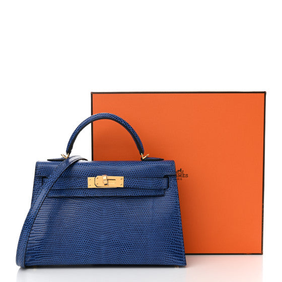 HERMES Shiny Lizard Mini Kelly Sellier 20 Bleu Saphir