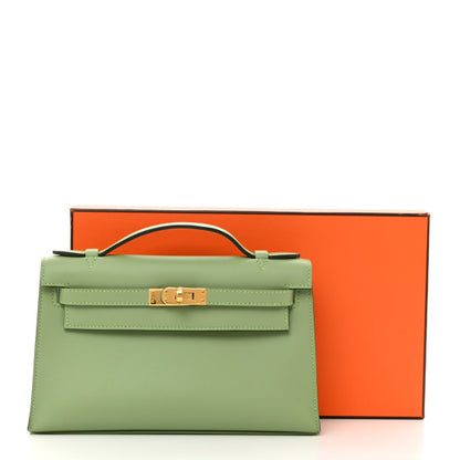 HERMES Swift Kelly Pochette Clutch Vert Criquet