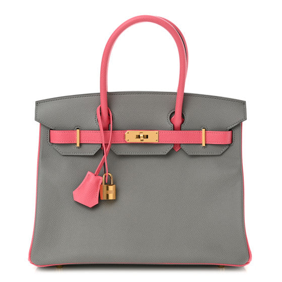 HERMES Epsom Horseshoe Birkin 30 Gris Mouette Rose Azalee