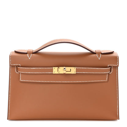 HERMES Swift Kelly Pochette Clutch Gold