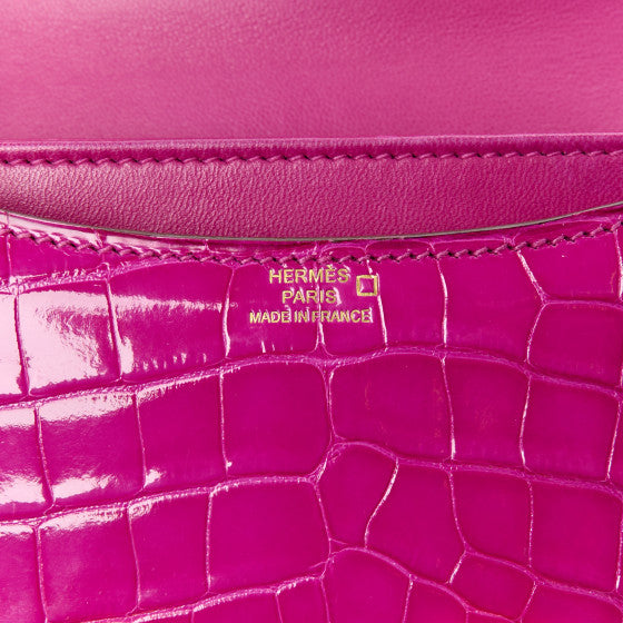 HERMES Shiny Alligator Constance 18 Rose Scheherazade