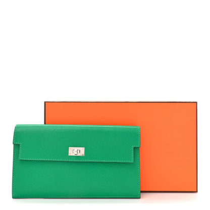 HERMES Chevre Chamkila Kelly Pocket Long Wallet Menthe