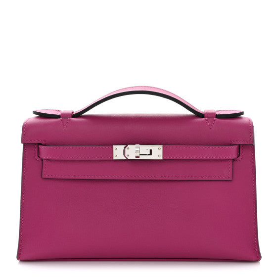 HERMES Swift Kelly Pochette Clutch Rose Pourpre