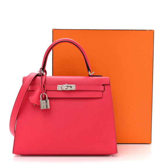 HERMES Madame Calfskin Kelly Sellier 25 Rose Extreme Rouge Piment