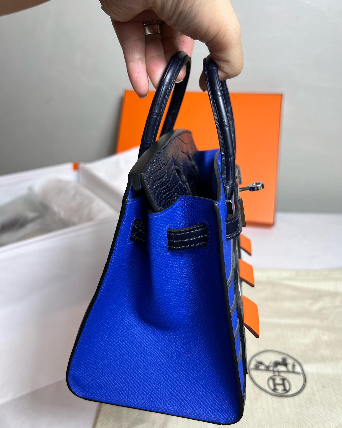 🧺 Hermès Handbag || 20cm Faubourg Blue Matte Alligator || Palladium Hardware