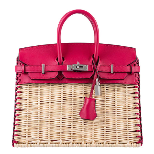 Hermès Picnic Birkin 25 Framboise Swift and Osier Wicker Palladium Hardware