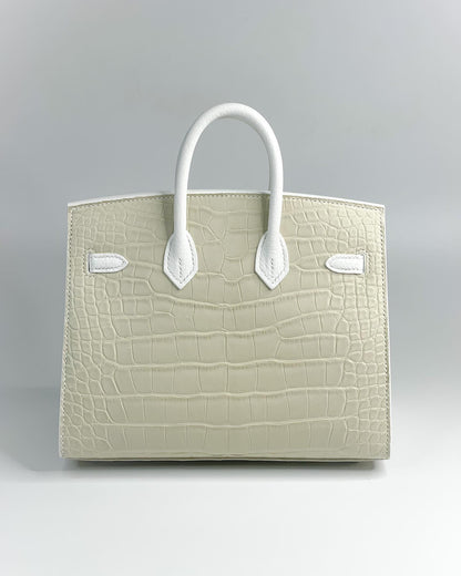 🧺 Hermès Handbag || 20cm Faubourg White Matte Alligator || Palladium Hardware