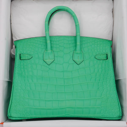 💚 Hermès Handbag ||30cm Birkin Vert Comics Matte Alligator || Palladium Hardware