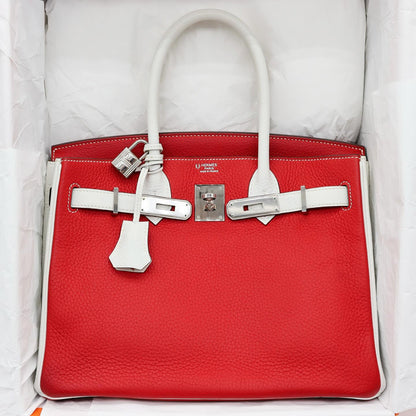 🤍 Hermès Handbag || 30cm Birkin HSS Rouge Casaque/White Clemence Leather || Palladium Hardware •