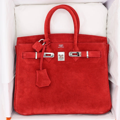 ❤️ Hermès Handbag || 30cm Birkin Doblis Rouge Vif Suede || Palladium Hardware