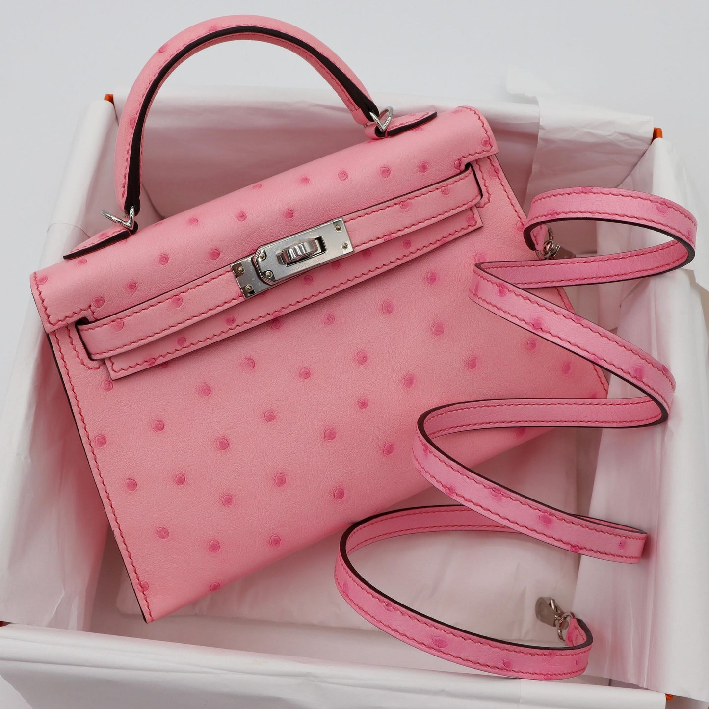 💗 Hermès || Mini Kelly II Bubblegum Ostrich || Palladium Hardware