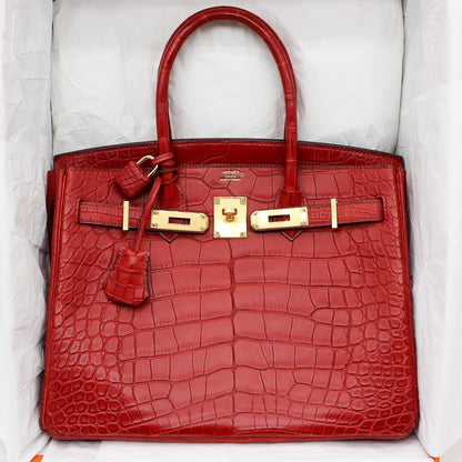 ❤️‍🔥 Hermès Handbag || 30cm Birkin Verso Rouge H/ Orange Poppy Matte Alligator || Gold Hardware