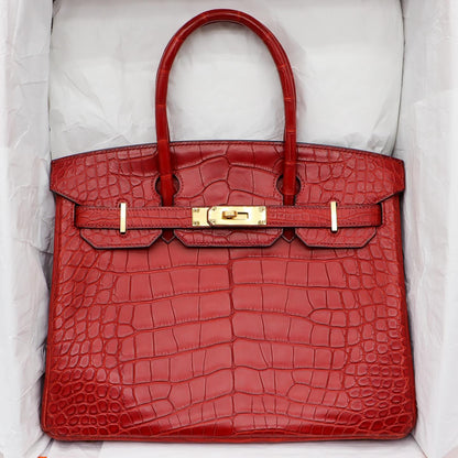 ❤️‍🔥 Hermès Handbag || 30cm Birkin Verso Rouge H/ Orange Poppy Matte Alligator || Gold Hardware