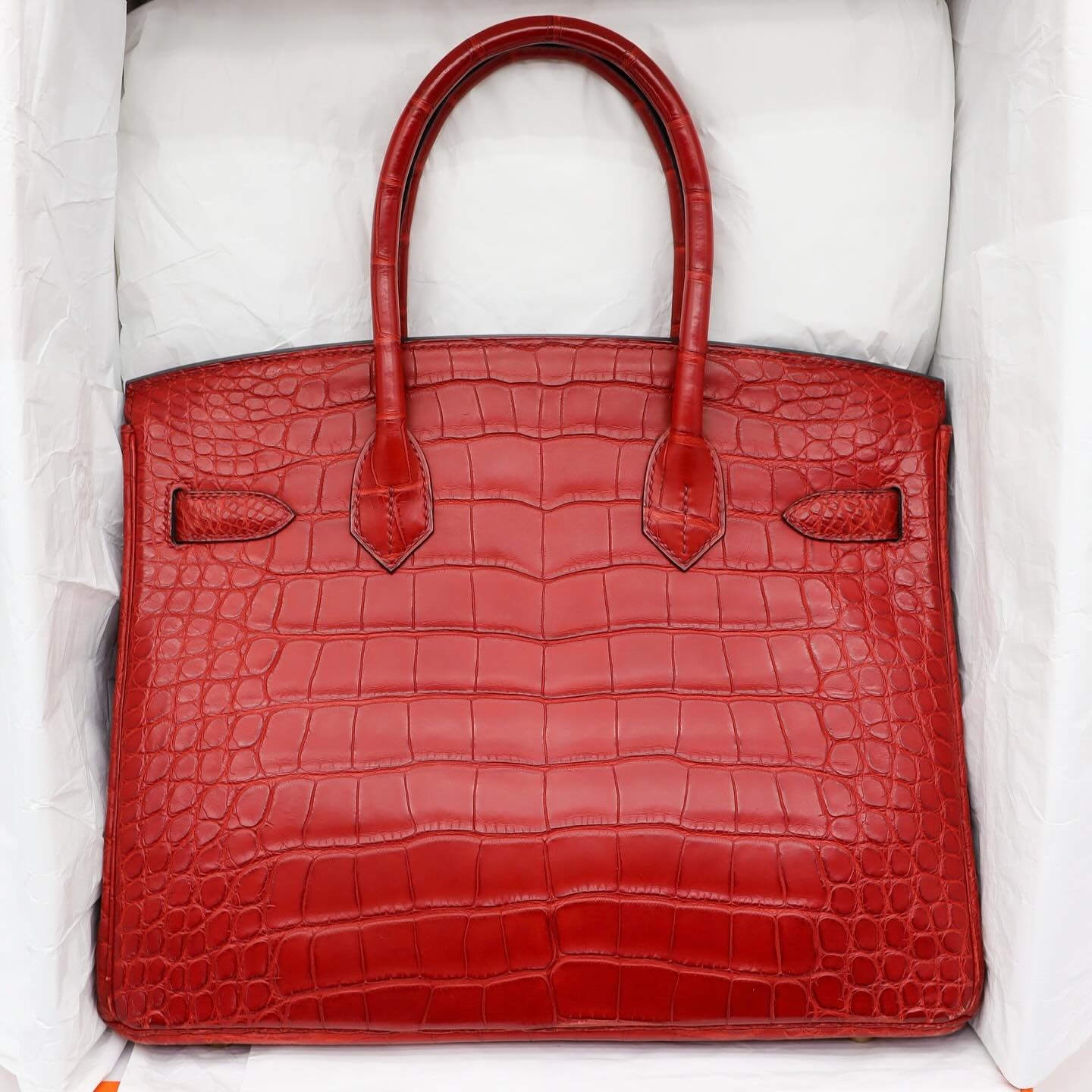 ❤️‍🔥 Hermès Handbag || 30cm Birkin Verso Rouge H/ Orange Poppy Matte Alligator || Gold Hardware