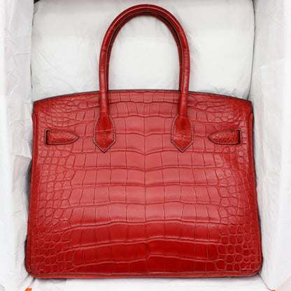 ❤️‍🔥 Hermès Handbag || 30cm Birkin Verso Rouge H/ Orange Poppy Matte Alligator || Gold Hardware