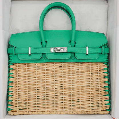 🧺 Hermès Handbag || 30cm Birkin Picnic Menthe Swift Leather || Palladium Hardware