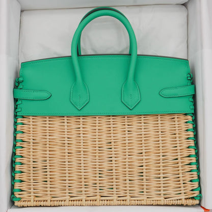 🧺 Hermès Handbag || 30cm Birkin Picnic Menthe Swift Leather || Palladium Hardware