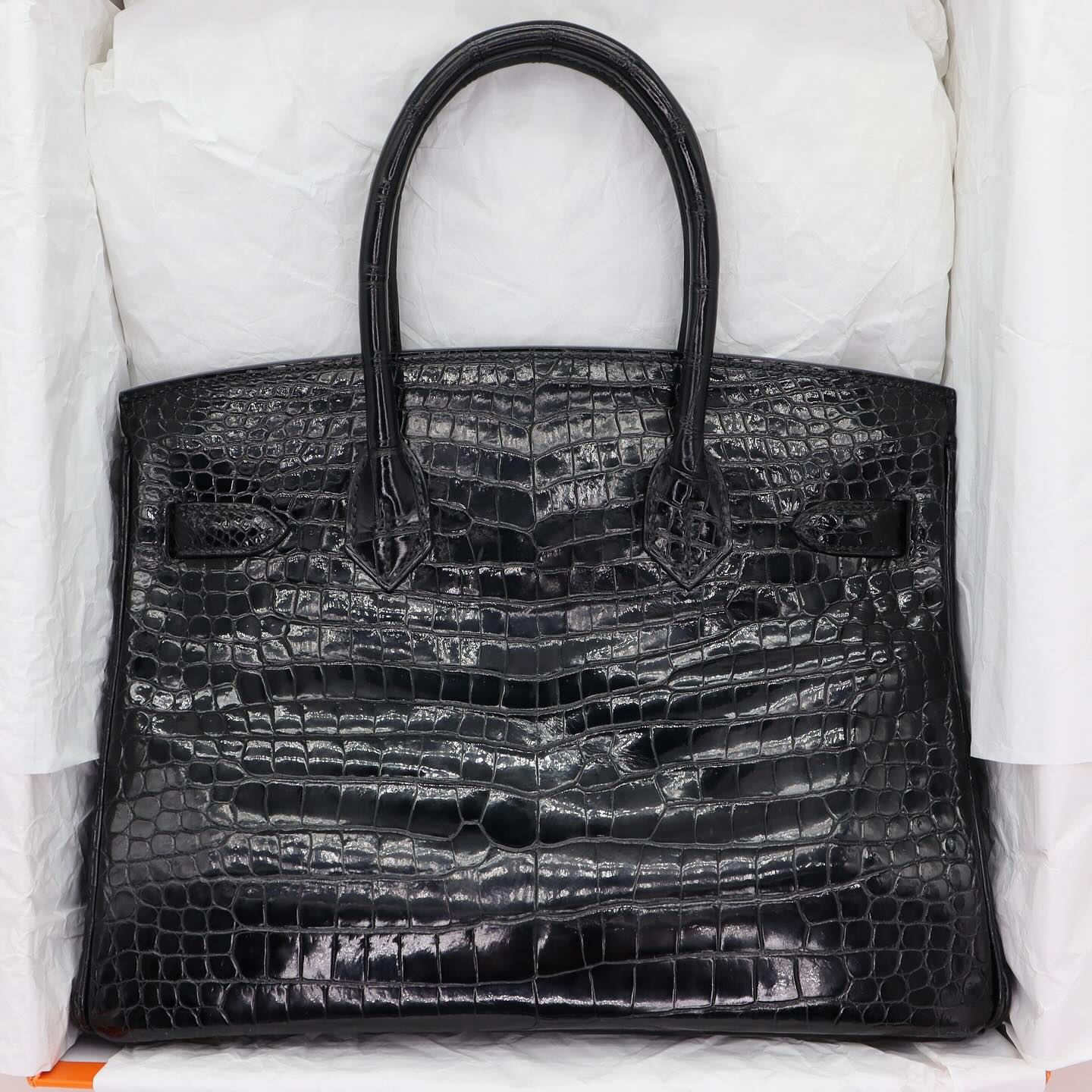 🖤🐊 Hermès || 30cm Birkin Black Shiny Porosus Crocodile || Gold Hardware