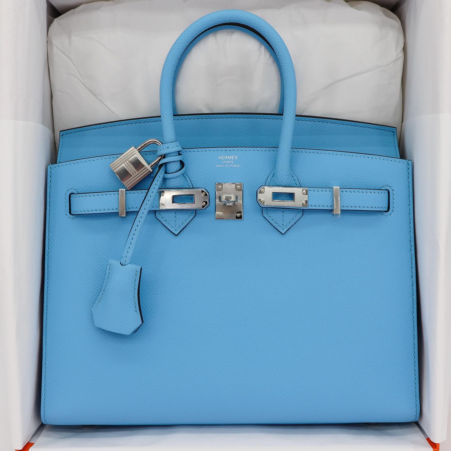 🩵 Hermès Handbag || 30cm Birkin Candy Celeste Epsom Leather || Palladium Hardware