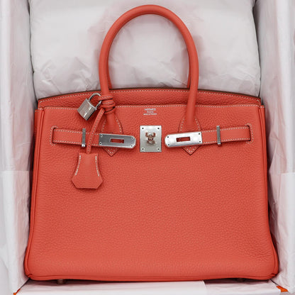 🦐 Hermès Handbag || 30cm Birkin Crevette Taurillon Clemence Leather || Palladium Hardware