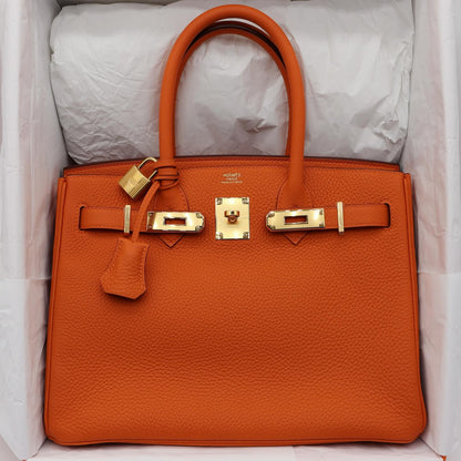 🧡 Hermès Handbag || 30cm Birkin Orange Togo Leather || Gold Hardware