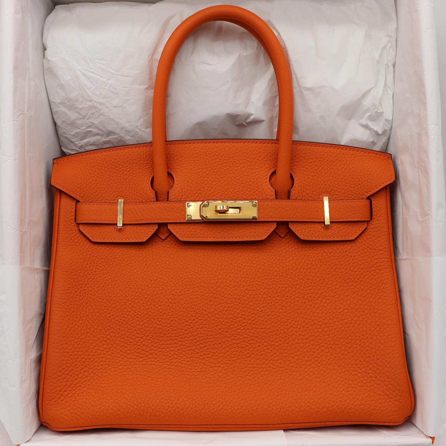 🧡 Hermès Handbag || 30cm Birkin Orange Togo Leather || Gold Hardware