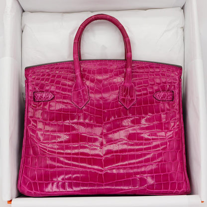 💖🐊Hermès Handbag || 30cm Birkin Rose Scheherazade Shiny Niloticus Crocodile || Gold Hardware