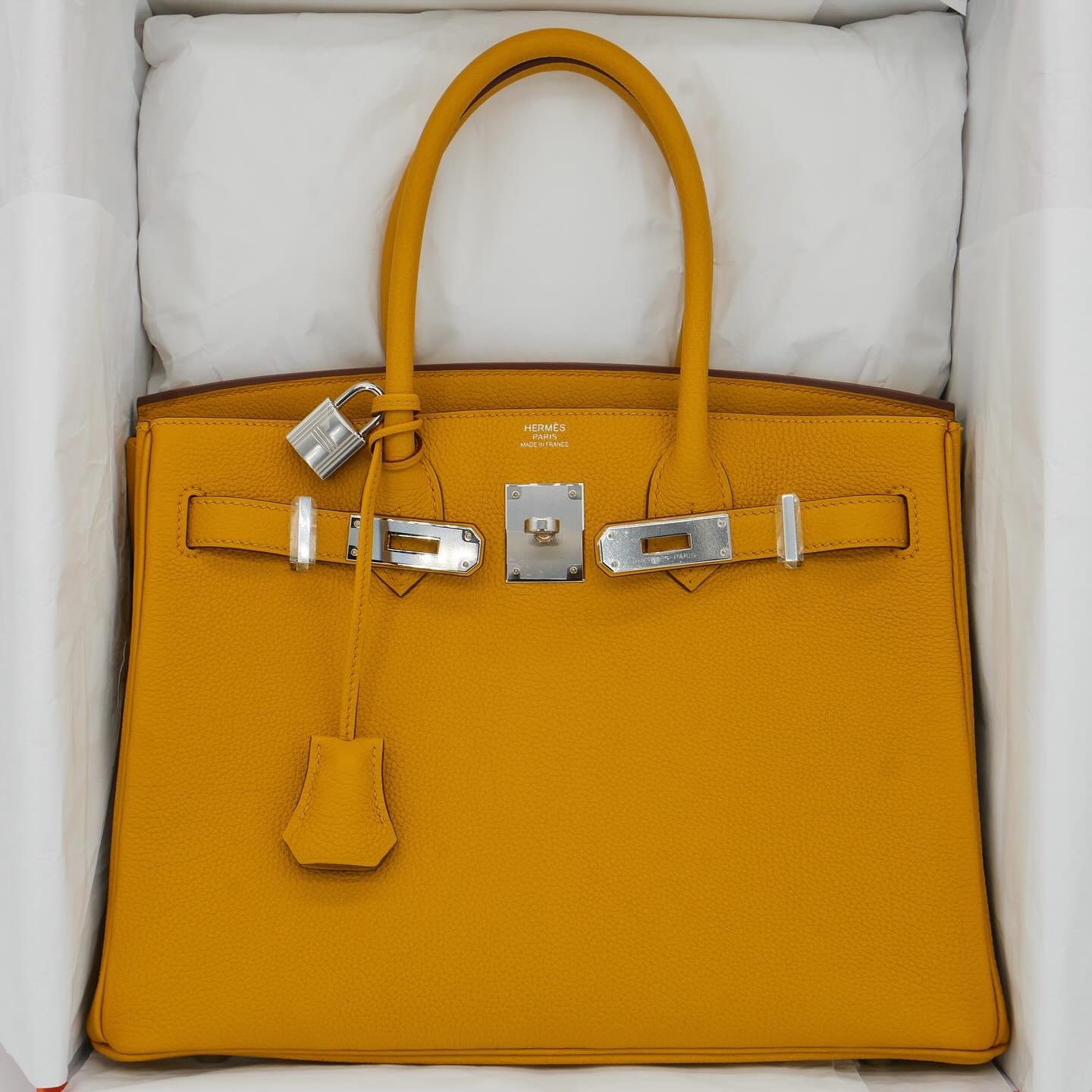 💛 Hermès Handbag || 30cm Birkin Ambre Togo Leather || Palladium Hardware