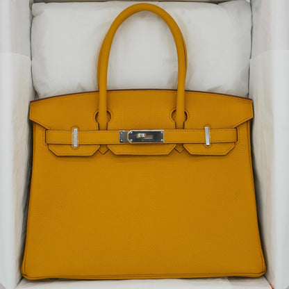 💛 Hermès Handbag || 30cm Birkin Ambre Togo Leather || Palladium Hardware