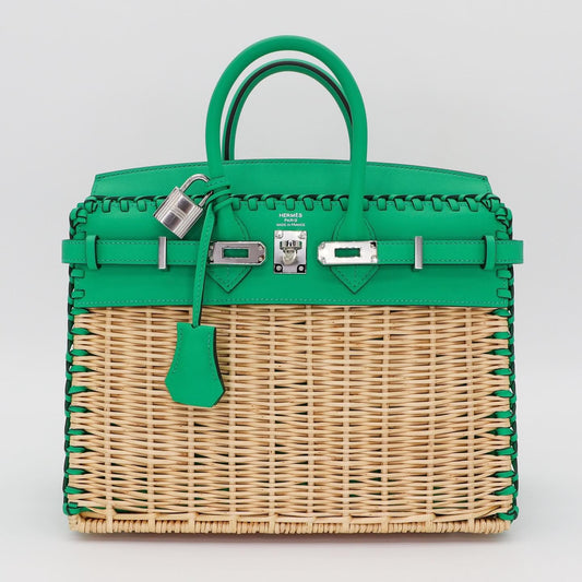 🧺 Hermès Handbag || 30cm Birkin Picnic Menthe Swift Leather || Palladium Hardware