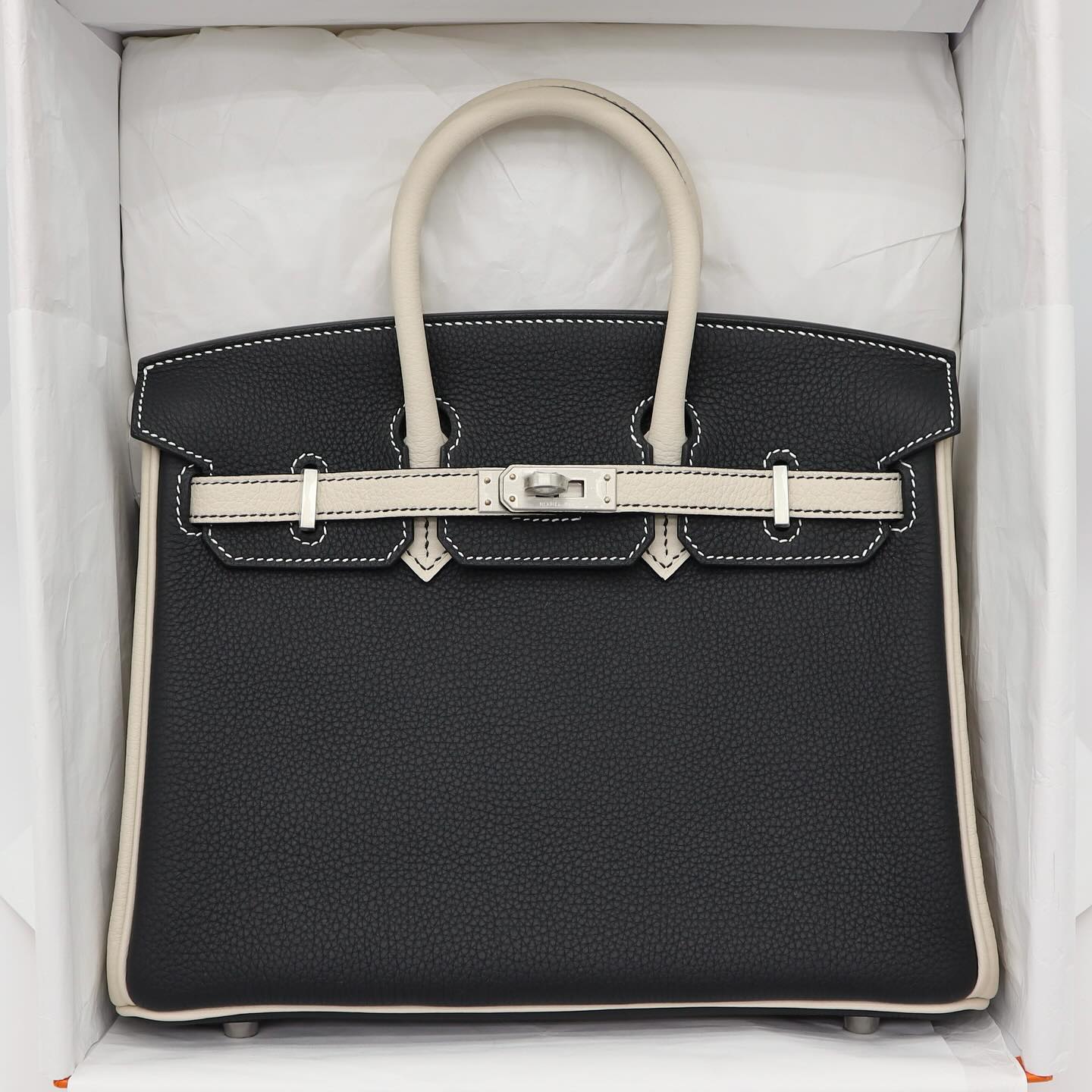 🐼 Hermès Handbag || 30cm Birkin HSS Black/Craie Togo Leather Brushed || Palladium Hardware