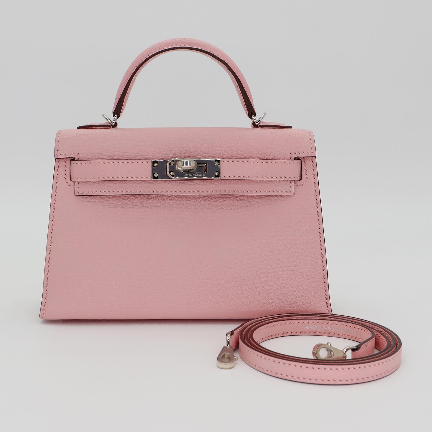 🌸 Hermès || Mini Kelly II Rose Sakura Chèvre Leather || Palladium Hardware