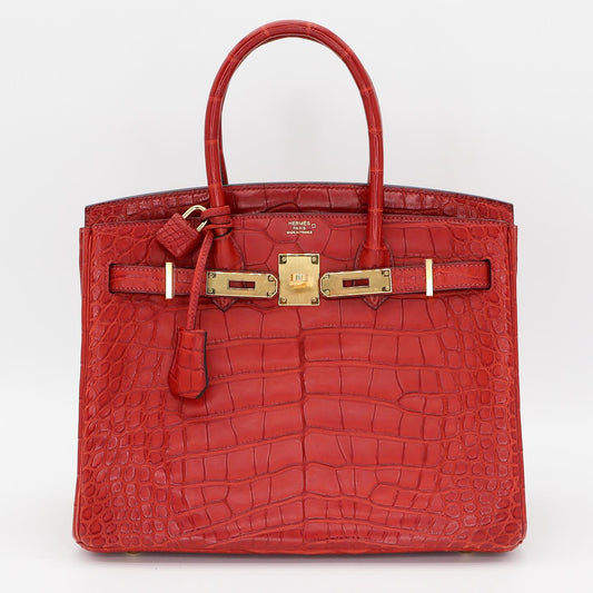 ❤️‍🔥 Hermès Handbag || 30cm Birkin Verso Rouge H/ Orange Poppy Matte Alligator || Gold Hardware