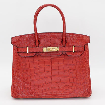 ❤️‍🔥 Hermès Handbag || 30cm Birkin Verso Rouge H/ Orange Poppy Matte Alligator || Gold Hardware