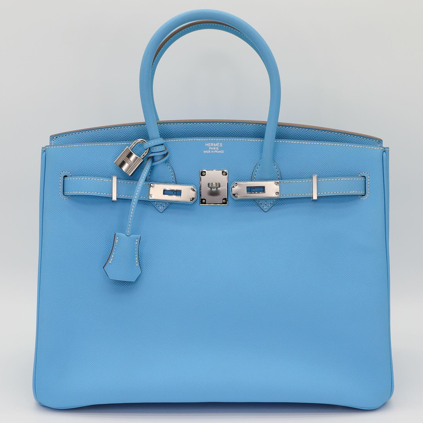 🩵 Hermès Handbag || 30cm Birkin Candy Celeste Epsom Leather || Palladium Hardware