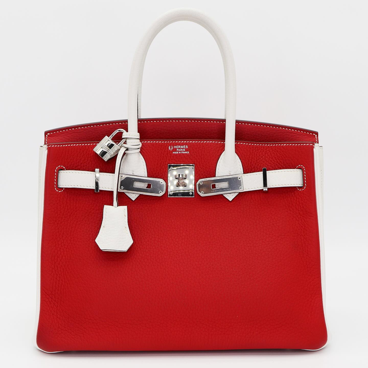 🤍 Hermès Handbag || 30cm Birkin HSS Rouge Casaque/White Clemence Leather || Palladium Hardware •