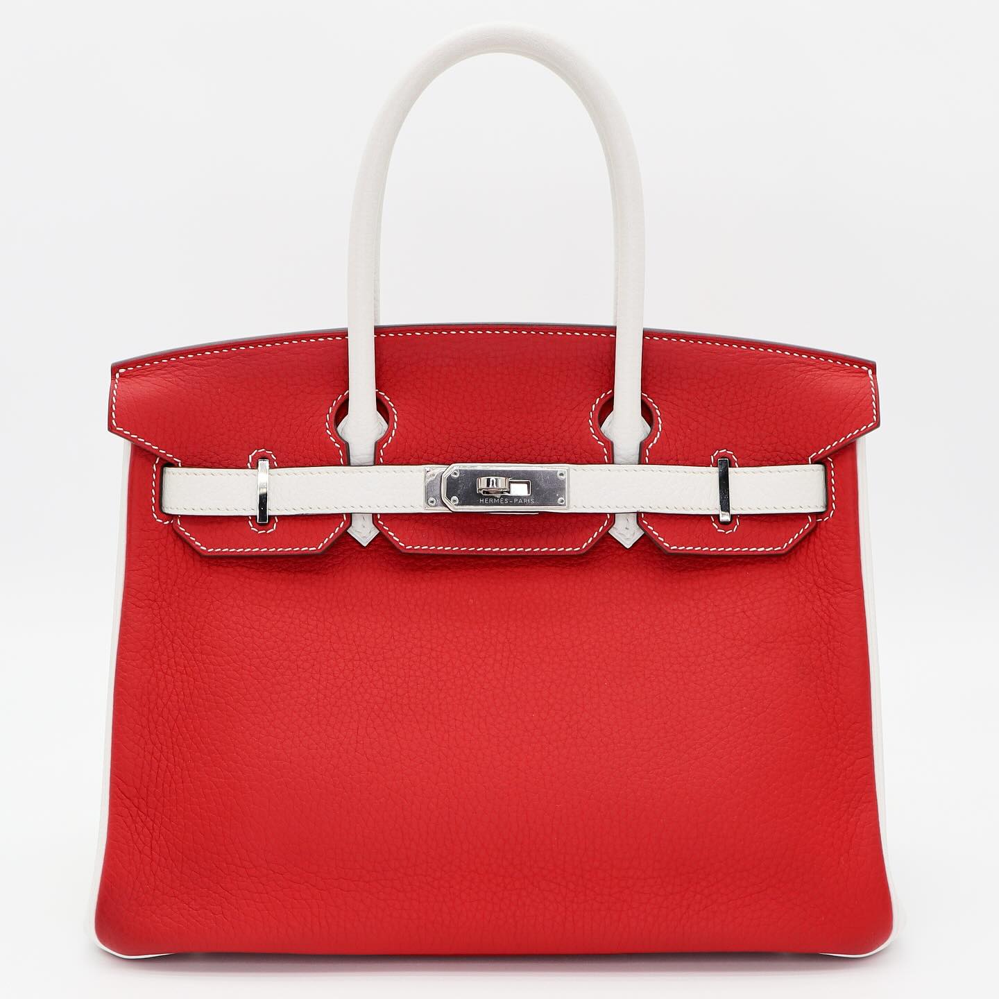 🤍 Hermès Handbag || 30cm Birkin HSS Rouge Casaque/White Clemence Leather || Palladium Hardware •