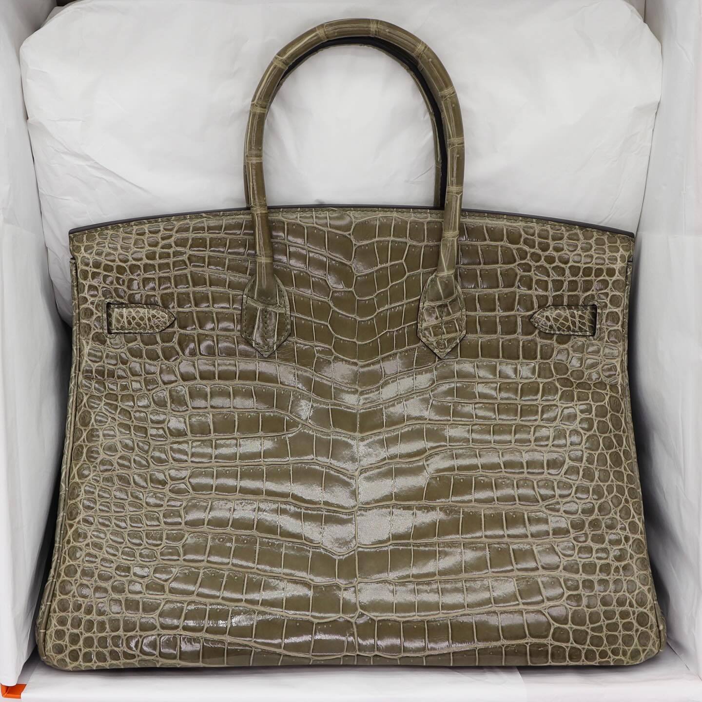 💎 Hermès Handbag || 30cm Birkin Gris Tourterelle Shiny Porosus Crocodile || Diamond Hardware