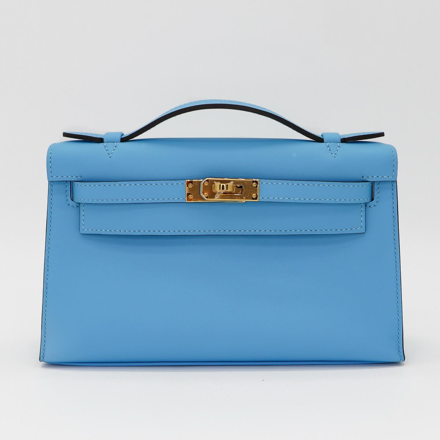 🩵 Hermès || Kelly Pochette Bleu Celeste Swift Leather || Gold Hardware