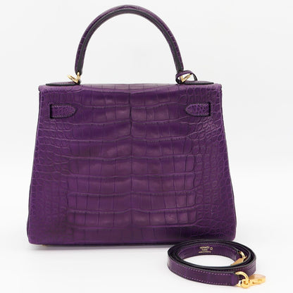 🔮 Hermès || 28cm Kelly Retourne Amethyst Matte Alligator || Gold Hardware