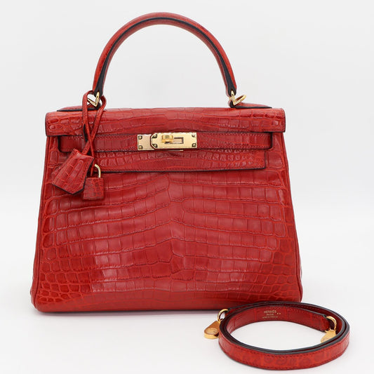 ❤️ Hermès || 28cm Kelly Retourne Rouge H Matte Niloticus Crocodile || Gold Hardware